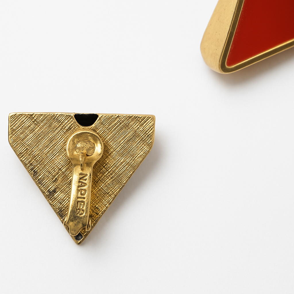 Vintage Napier Red Triangle Clip-On Earrings